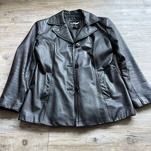 Wilson’s Maxima Leather Jacket Button Up Womens Medium Vintage 1990s Goth Grunge